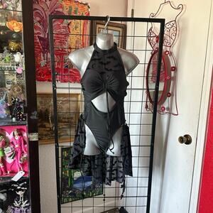 meowcos gothic black one piece cutout bat swim suit
